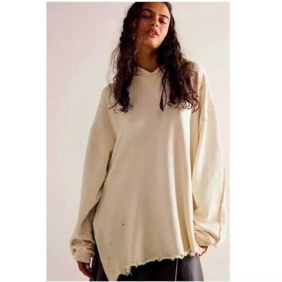 FREE People Everyday Harbor Fog Ivory Hoodie Sweatshirt Size‎ S NEW WITH TAG - Picture 1 of 14